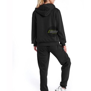 2026 Latest Design Women's <b>Black</b> <b>Zip</b> <b>Up</b> <b>Hoodie</b> and Sweatpants Set Casual Two Piece Tracksuit With Your Logo - Product Image 5
