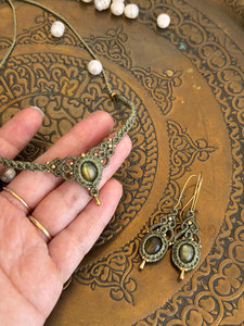 Ensemble de colliers vintage en macramé avec pierre de labradorite sertie, chaînes en alliage d'acier inoxydable, style bouddhiste, bijoux unisexes, cadeau - Product Image 4