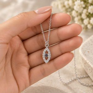 925 Sterling Silver Eye Necklace with Natural <b>Lapis</b> <b>Lazuli</b> – Dainty Pave Marquise Eye Pendant Protection Jewelry - Product Image 4