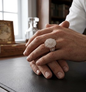 Bague Chevalière Homme en Or Rose 14 carats, Grappe Octogonale de Diamants de Laboratoire, Style Hip Hop, Sertie de Pierres, Grande et Lourde, pour Anniversaire et Fiançailles - Product Image 1