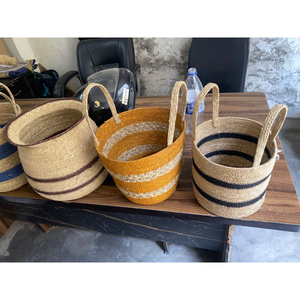 Handmade Eco-Friendly Jute Rope Storage <b>Baskets</b> With Handles Two-Tone Decorative <b>Woven</b> Laundry Hamper And Toy Organizer - Product Image 2