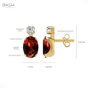 Top Quality 14k Pure Gold Natural 7x5mm Oval Cut Garnet & Diamond Stud <b>Earrings</b> Handmade Accent <b>Fine</b> <b>Earrings</b> Direct Bulk Supply - Product Image 3