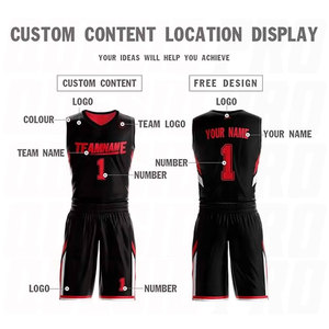Maillot de basket-ball réversible personnalisé, nom et numéro personnalisés, vêtements de sport d'équipe, noir et rouge, dernier design, polyester, sublimation - Product Image 2