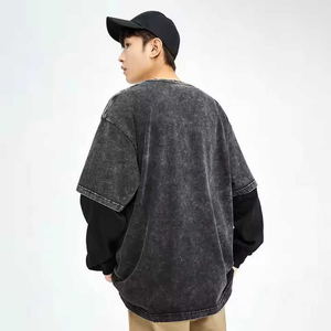 T-shirt à manches longues double couche personnalisé en gros, léger, décontracté, streetwear, vierge, pour hommes - Product Image 5