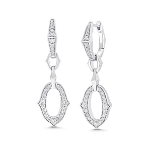 Boucles d'oreilles pendantes géométriques pour femmes avec diamants ronds taille brillant sertis en canal, or blanc 10K, bijoux de fête pour femmes - Product Image 1