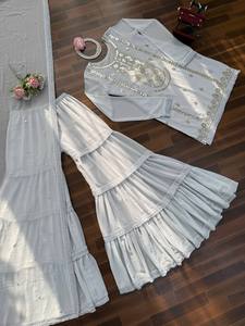 Ramdev Trading TOP SHARARA Dupatta Faux Georgette Thread 9mm Sequance Embroidery Work Quick Dry Modern Party Diwali Regular - Product Image 5