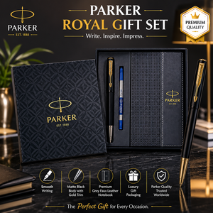 Set de Regalo Parker Royal, Bolígrafo con Detalles en Negro Mate y Dorado, Cuaderno de Cuero Sintético, Duradero y de Larga Duración, Caja de Regalo de Escritura de Lujo - Product Image 1