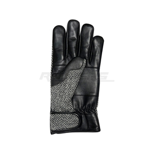 Gants en cuir tweed à carreaux gris et noir, personnalisables OEM, nouvelle mode, chauds, pour l'hiver, à doigts complets, pour hommes - Product Image 3