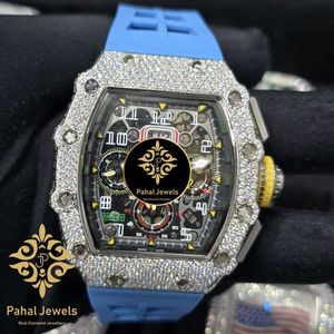 Montre mécanique Iced Out à cadran carré, analogique, bracelet en silicone, chronographe, date automatique pour homme - Product Image 1