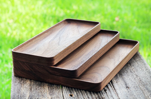 Modernas Bandejas Apilables Rectangulares de Madera Dura de Nogal Negro y Roble para Guardar Objetos - Product Image 6