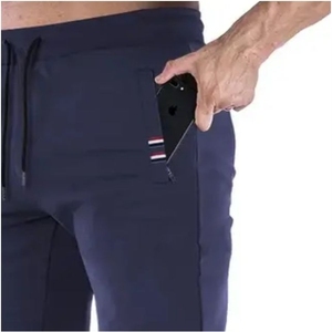 Men's Navy Blue Elastic Waist Sweatpants With Side Pockets Casual Jogger Pants Midweight Knitted Spandex Cotton Blend Autumn Wea - Product Image 6