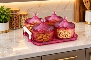 Ensemble de 4 boîtes rondes de luxe avec couvercles, transparentes, pour le stockage d'aliments secs, de noix, de bonbons, pour les fêtes - Product Image 2