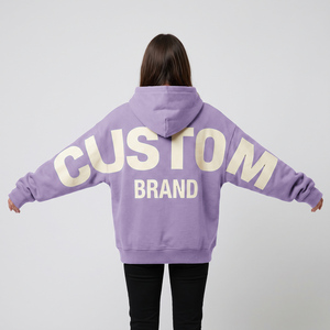 Sweat à capuche épais personnalisé pour femme en molleton de coton doux avec patch graphique tissé, coupe ample et poignets côtelés - Product Image 3