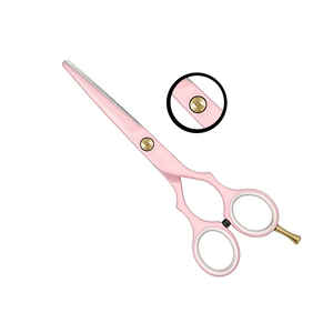 Ciseaux de coiffure japonais en acier inoxydable J2 de qualité supérieure, revêtement poudré rose, avec poignée ergonomique et repose-doigts réglable - Product Image 3