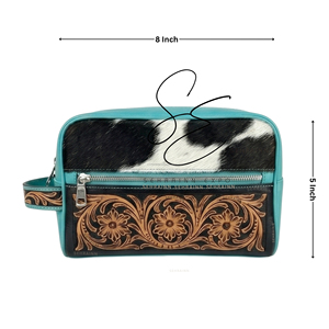 Trousse de Toilette en Cuir Turquoise Façonné Style Western Cowgirl avec Poils, Trousse de Voyage Vintage, Organisateur de Maquillage, Trousse de Toilette de Voyage - Product Image 3