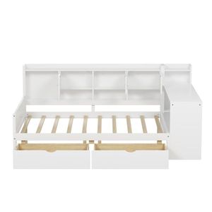 Multi-Functional L-Shaped Wooden Daybed with Seven Storage Cabinets and Two Drawers Includes Built-In Study Desk - Product Image 5