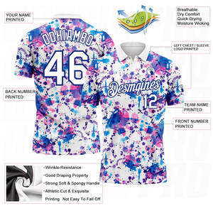 Maillot de sport, chemise de golf pour homme, manches courtes, impression personnalisée, broderie, blanc, royal, aquarelle, polos de golf performants - Product Image 3