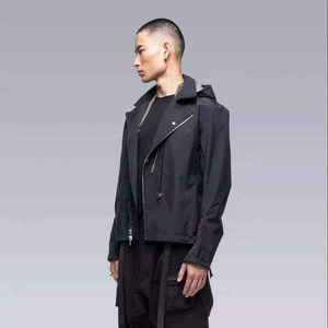 Men's Black PU Hooded Moto <b>Jacket</b> Windproof Zipper Closure Slim Fit Tactical Streetwear Outerwear Autumn Wear - Product Image 1