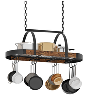 Support mural en métal rustique pour casseroles, organisateur de cuisine suspendu au plafond, 12 crochets en S, finition noire, capacité 100 lbs