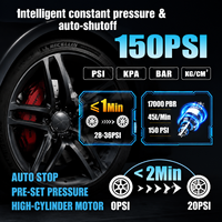 Gonfleur de pneus sans fil 150 PSI avec batterie externe et lumière LED, pompe à air électrique portable pour voiture, vélo, ballons de sport et utilisation en extérieur