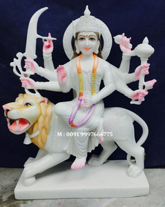 Beautiful Handmade White Marble Goddess Durga Maa Sitting on Lion <b>Religious</b> <b>Statue</b> for Worship Home Office Purpose Supplier - Product Image 3