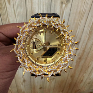 RB Gems, reloj de cuarzo automático personalizado de lujo para hombre, edición limitada, VVS, esfera de cristal moissanita, banda de acero inoxidable negra dorada - Product Image 1