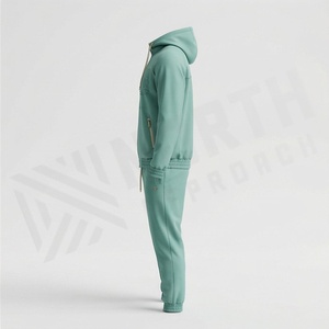 Survêtement unisexe à capuche, manches longues, motif géométrique, polyester et coton, vêtement décontracté d'automne avec poches latérales et fermeture éclair - Product Image 3