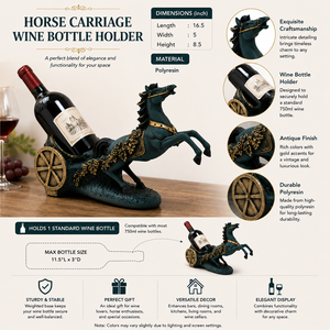 Porte-bouteille de vin en polyrésine de luxe en forme de chariot de chevaux, sculpture décorative, support à vin de table pour la décoration de bar à domicile - Product Image 5