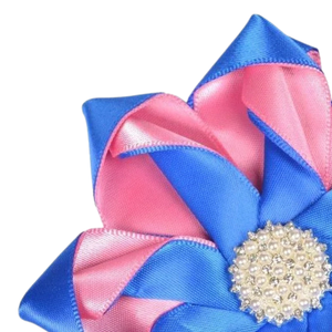 เข็มกลัดริบบิ้นดอกไม้สีชมพูและสีฟ้าประดับมุก สำหรับตกแต่งชุดเดรส หมวก ผ้าพันคอ กระเป๋า ของขวัญเครื่องประดับแฟชั่น - Product Image 3
