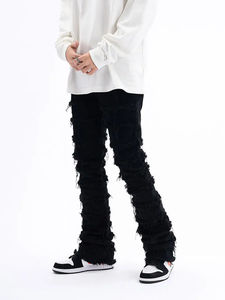 Vêtements Streetwear, Jeans en denim évasé, Jeans droits de couleur unie pour hommes, Denim vintage en coton, Pantalons amples, Design personnalisé - Product Image 5