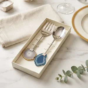 Ensemble cuillère-fourchette écologique le plus vendu, compatible lave-vaisselle, manche en résine, service à salade plaqué or, couverts en acier inoxydable Royal - Product Image 2
