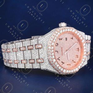 Reloj mecánico artesanal de acero inoxidable con lectura analógica, diamantes de moissanita de corte redondo, garantía de autenticidad, personalizado. - Product Image 6