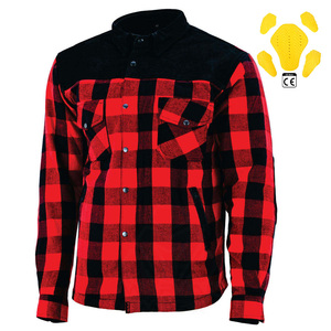 Men's Red Black Plaid Flannel <b>Shirt</b> Long Sleeve CE Armor Breathable <b>Motorcycle</b> Jacket Autumn Winter - Product Image 1
