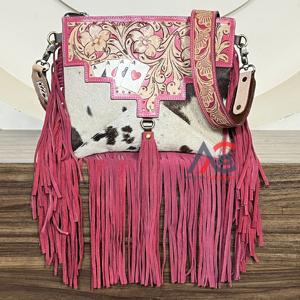 2026 Designer Hand Tooled Cowhide Leather Fringe Bags Western Style Floral Crossbody Boho Fashionable Ladies Sling Handbags - Product Image 1