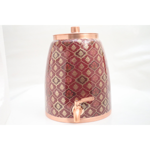 Handcrafted Pure <b>Copper</b> Water Dispenser with Elegant Maroon Floral Print Leak-Proof Brass Tap for Home and Office Decor - Product Image 4