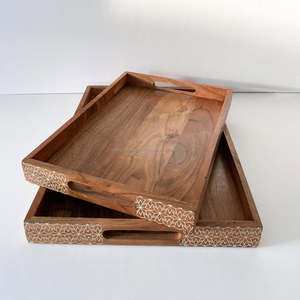 Plateau de service moderne minimaliste en bois d'acacia naturel poli de haute qualité OEM 2025, sans danger pour les aliments, décoration d'intérieur - Product Image 3