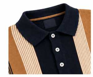 Mens <b>Navy</b> Blue & Camel Vertical Stripe Polyester Quick Dry Casual for Shirt - Product Image 4