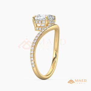 14K Yellow Gold Cushion Cut Moissanite Engagement Ring Curved Pave Wedding Band Luxury Bridal Jewelry USA - Product Image 6