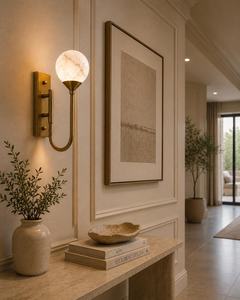 CH Modern Brass Wall Sconce With Marble <b>Globe</b> Indoor Lighting Fixture Round Minimalist Home Decor Entryway Accent <b>Light</b> - Product Image 2