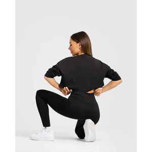 Women's <b>Black</b> <b>T</b>-<b>Shirt</b> <b>Long</b> <b>Sleeve</b> O-Neck Loose Fit Knitted Solid Color Casual Breathable Spandex Cotton Blend All Seasons - Product Image 2