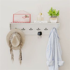 "Wall-Mounted Coat Rack with 6 <b>Hooks</b> & 110LBS Capacity 31.5"x5.5"x8" White <b>Shelf</b> for Home Organization" - Product Image 2