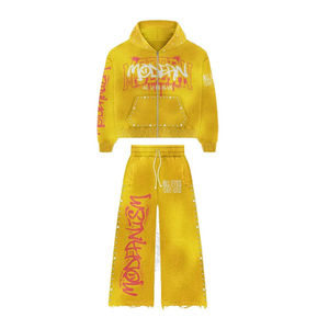 Conjunto Deportivo Personalizado 2026 con Sudadera Vintage con Estampado Serigrafiado y Lavado Ácido, Pantalones Deportivos Premium con Detalles de Pedrería, Unisex, de Algodón - Product Image 2