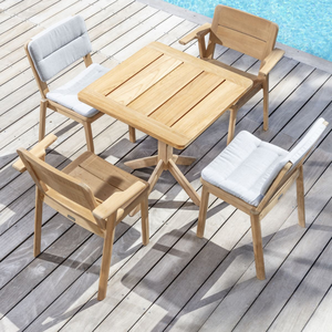 Ensemble de salle à manger d'extérieur en teck finition naturelle style resort tropical - Product Image 1