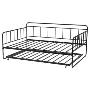 Struttura letto a giorno matrimoniale in metallo con letto estraibile e supporto a doghe in metallo resistente - Product Image 4