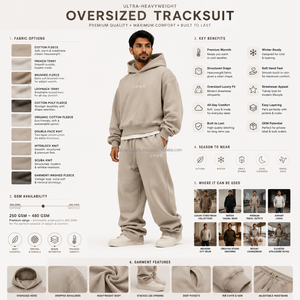 Ensemble de survêtement en molleton ample avec logo imprimé personnalisé, tissu polaire doux, poche kangourou, poignets côtelés, fabricant OEM, résistant aux intempéries - Product Image 5