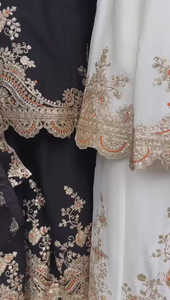 Ensemble palazzo en faux georgette épais avec broderie, comprenant un haut, un pantalon palazzo avec broderie au fil et un dupatta avec bordure latérale en travail de dori. - Product Image 3