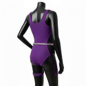 Ensemble de bain luxueux en polyester et élasthanne, tissu extensible doux, violet avec empiècements en mesh, logo personnalisé, pour femme. - Product Image 5