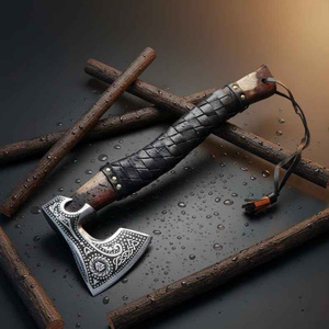 Hache Viking à barbe en acier au carbone, très vendue, avec manche en cuir et bois, forgée à la main, symbole nordique - Product Image 6