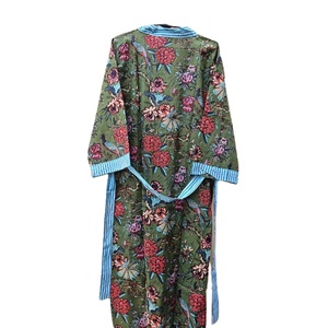 Kimono de algodón térmico elegante de talla grande para mujer, batas con diseño Floral de pájaro, estampado de bloques, ropa de salón para la playa, ropa informal de verano - Product Image 6