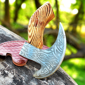 Cuchillo para Pizza Vikingo en Oferta, Cuchillo para Pizza de Acero Inoxidable Forjado a Mano con Mango de Madera y Funda de Cuero - Product Image 2